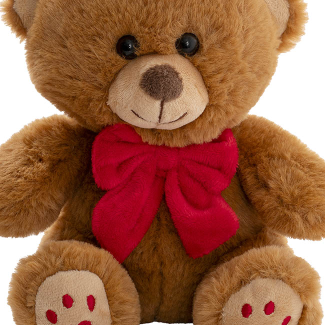 Teddy Bear Aiden w Red Bow Plush Soft Toy Brown (20cmST)