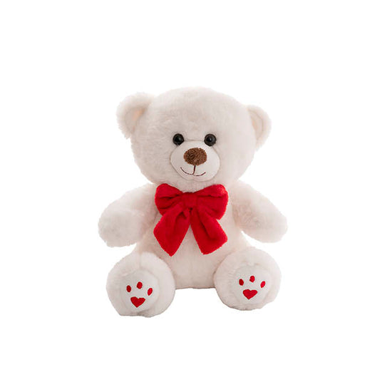 Teddy Bear Aiden w Red Bow Plush Soft Toy White (20cmST)