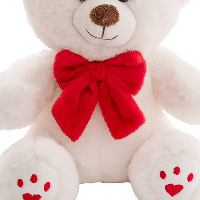 Teddy Bear Aiden w Red Bow Plush Soft Toy White (20cmST)