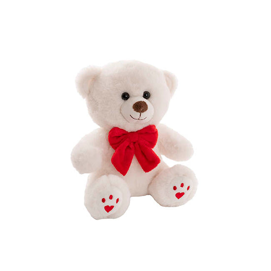 Teddy Bear Aiden w Red Bow Plush Soft Toy White (20cmST)