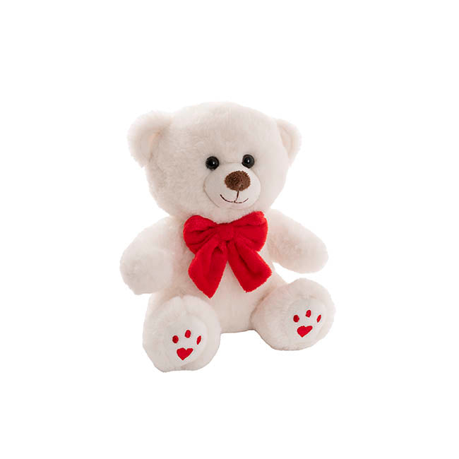 Teddy Bear Aiden w Red Bow Plush Soft Toy White (20cmST)