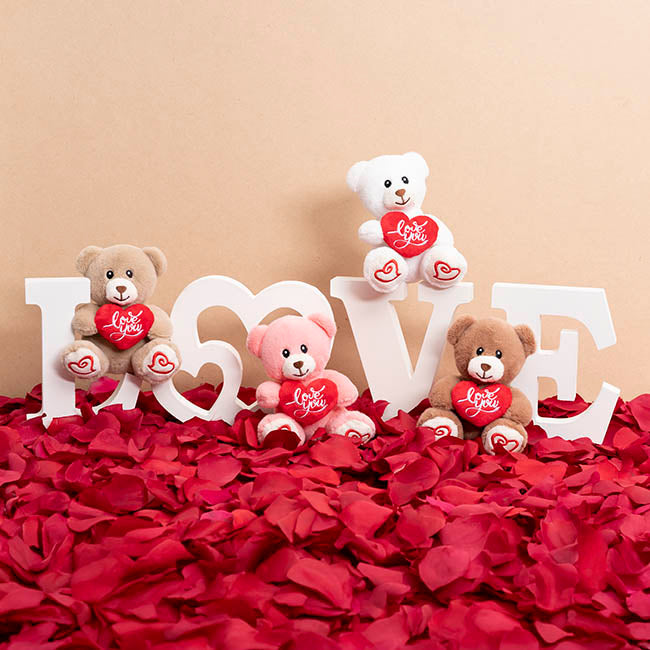 Mini Teddy Bear Alfie w Love You Heart Mocha Brown (14cmST)