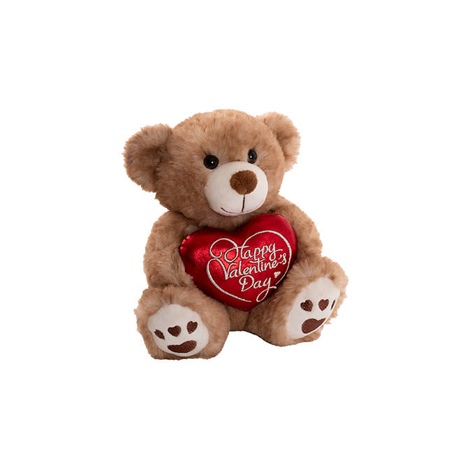 Teddy Bear Josh w Happy Valentine's Day Heart Brown (20cmST)