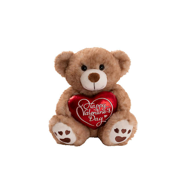 Teddy Bear Josh w Happy Valentine's Day Heart Brown (20cmST)