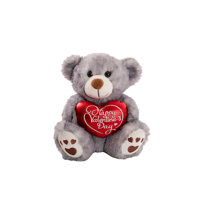 Teddy Bear Josh w Happy Valentine's Day Heart Grey (20cmST)