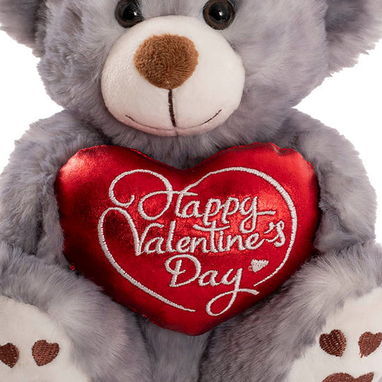 Teddy Bear Josh w Happy Valentine's Day Heart Grey (20cmST)
