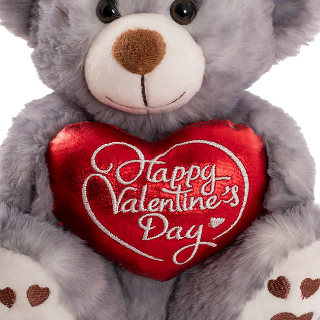 Teddy Bear Josh w Happy Valentine's Day Heart Grey (20cmST)