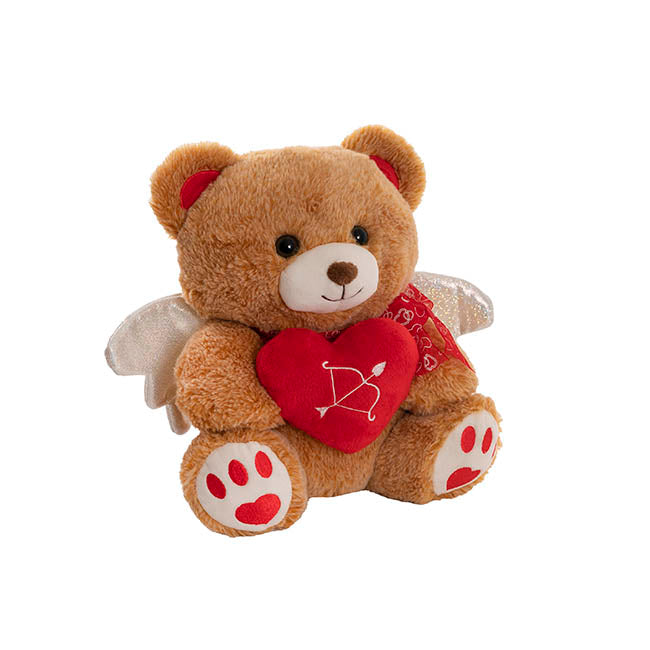 Teddy Bear Cupid Plush Soft Toy w Red Heart Brown (25cm.ST)