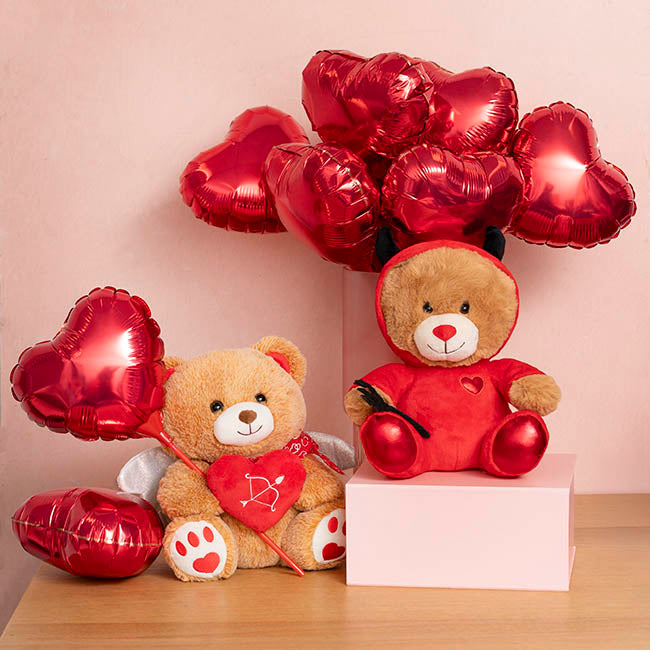 Teddy Bear Cupid Plush Soft Toy w Red Heart Brown (25cm.ST)