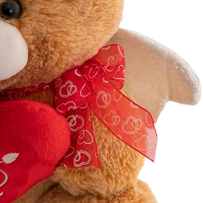 Teddy Bear Cupid Plush Soft Toy w Red Heart Brown (25cm.ST)