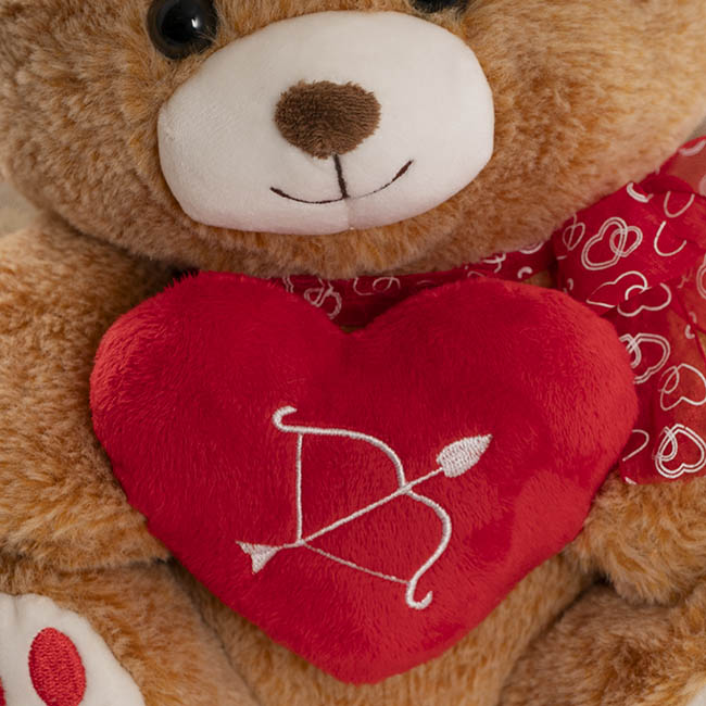 Teddy Bear Cupid Plush Soft Toy w Red Heart Brown (25cm.ST)