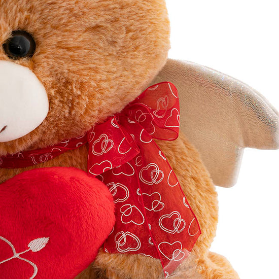 Teddy Bear Cupid Plush Soft Toy w Red Heart Brown (25cm.ST)