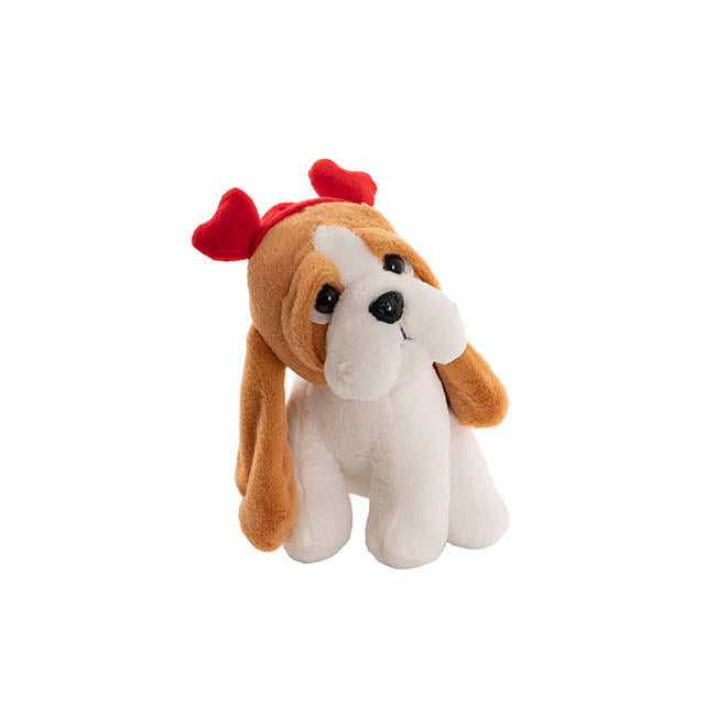 Basset Sparkie Plush Dog Soft Toy w Hearts Brown (21cm.ST)