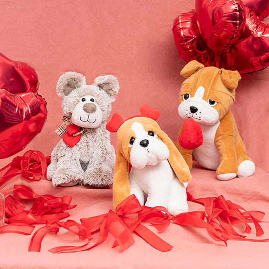 Basset Sparkie Plush Dog Soft Toy w Hearts Brown (21cm.ST)