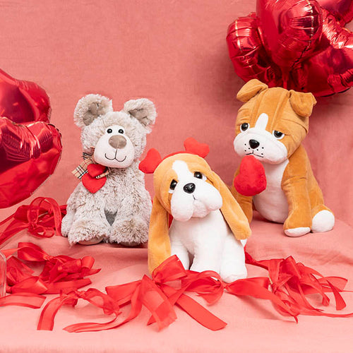 Basset Sparkie Plush Dog Soft Toy w Hearts Brown (21cm.ST)