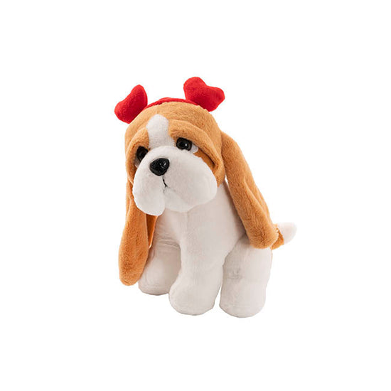 Basset Sparkie Plush Dog Soft Toy w Hearts Brown (21cm.ST)