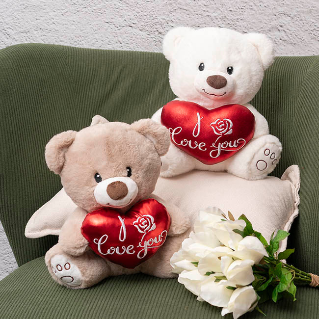 Teddy Bear Theo w I Love You Heart White (25cm.ST)