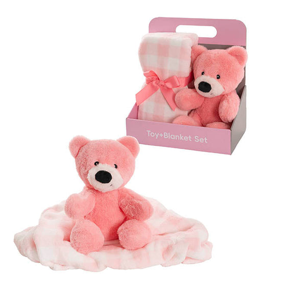 Teddy Bear Louie Gift Pack Bear and Blanket Coral (21cmST)