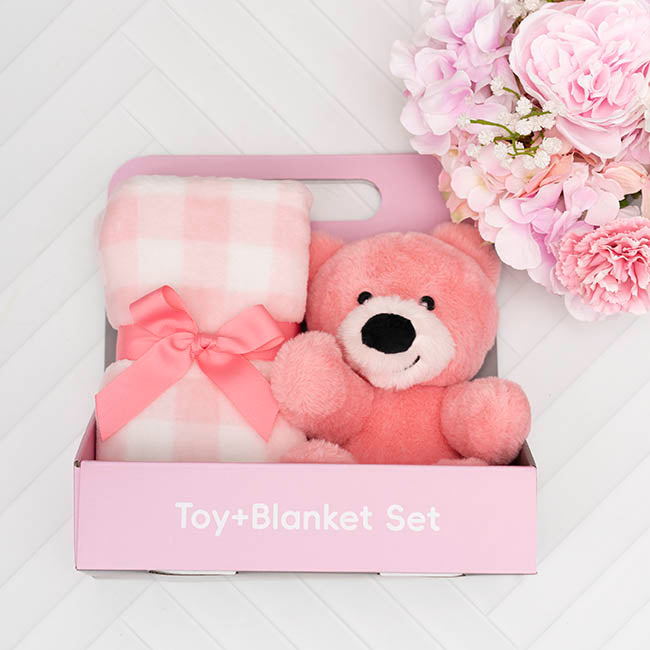 Teddy Bear Louie Gift Pack Bear and Blanket Coral (21cmST)