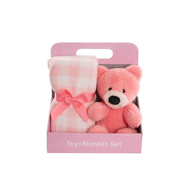 Teddy Bear Louie Gift Pack Bear and Blanket Coral (21cmST)