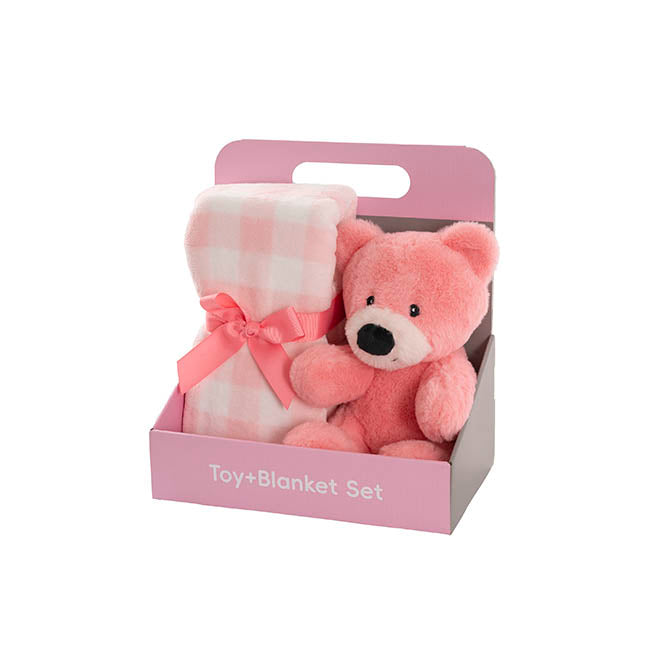 Teddy Bear Louie Gift Pack Bear and Blanket Coral (21cmST)