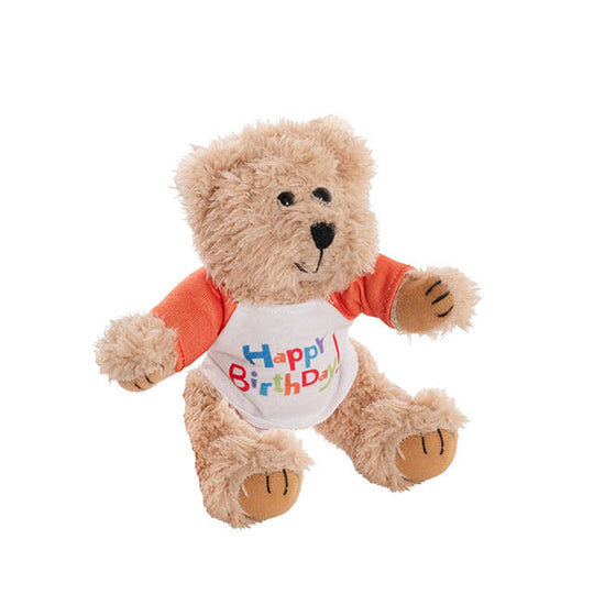 Teddy Bear Message Happy Birthday Orange T Shirt (20cmH)