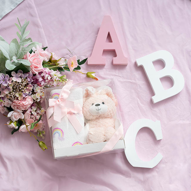 Bunny Flops & Blanket Gift Pack Peach (25x12x25cm)